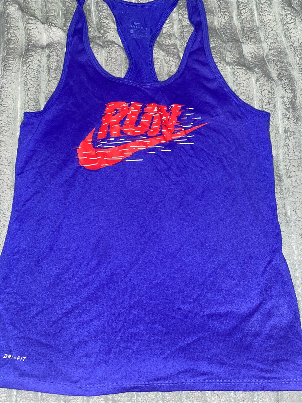 Nike Women’s Dri-FIT Blue Tank Top with Red RUN Logo
